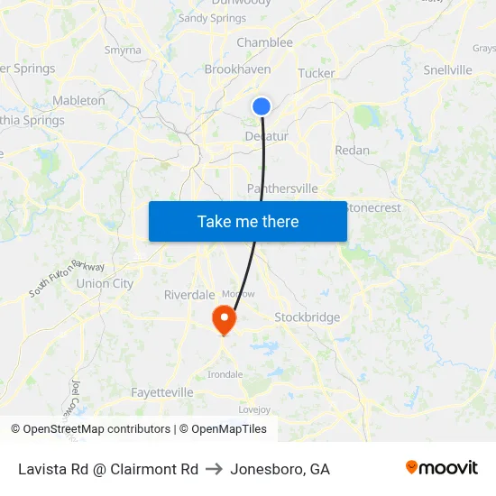 Lavista Rd @ Clairmont Rd to Jonesboro, GA map