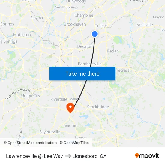 Lawrenceville @ Lee Way to Jonesboro, GA map