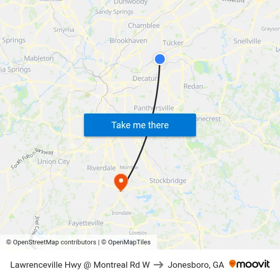 Lawrenceville Hwy @ Montreal Rd W to Jonesboro, GA map