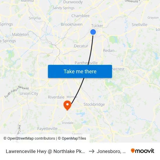 Lawrenceville Hwy @ Northlake Pkwy to Jonesboro, GA map