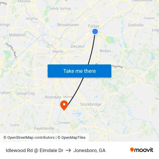 Idlewood Rd @ Elmdale Dr to Jonesboro, GA map
