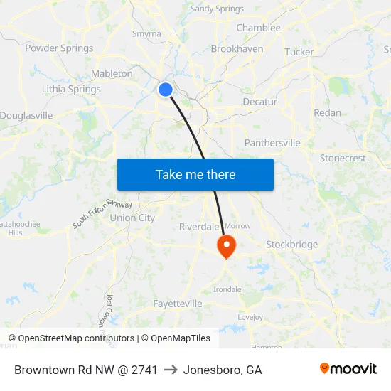 Browntown Rd NW @ 2741 to Jonesboro, GA map