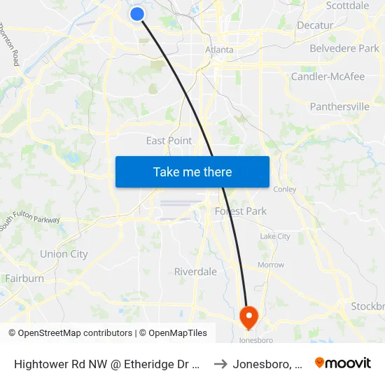 Hightower Rd NW @ Etheridge Dr NW to Jonesboro, GA map