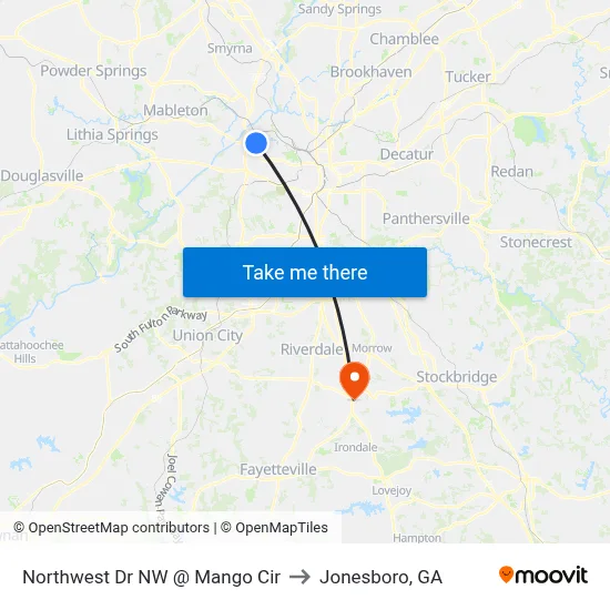 Northwest Dr NW @ Mango Cir to Jonesboro, GA map