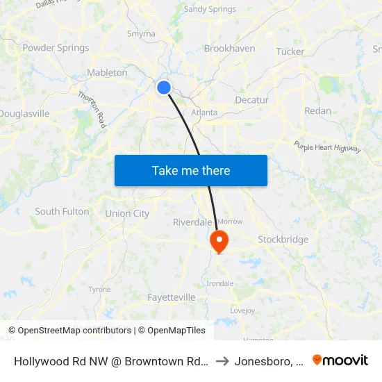 Hollywood Rd NW @ Browntown Rd NW to Jonesboro, GA map