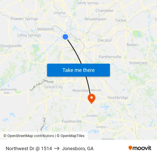 Northwest Dr @ 1514 to Jonesboro, GA map