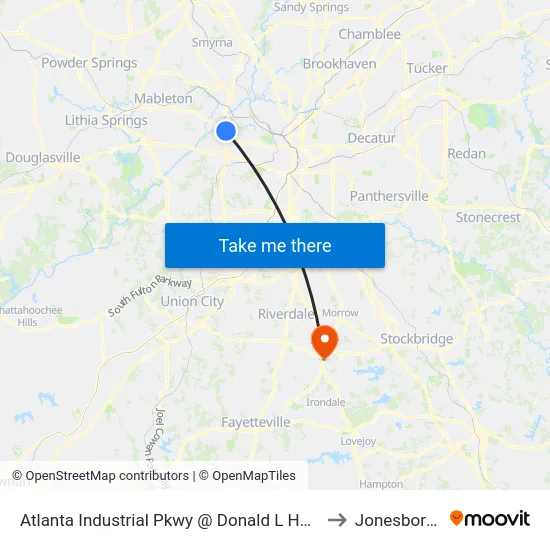 Atlanta Industrial Pkwy @ Donald L Hollowell Pkwy to Jonesboro, GA map