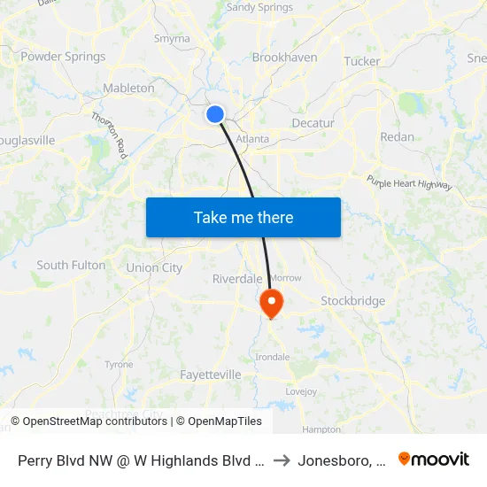 Perry Blvd NW @ W Highlands Blvd NW to Jonesboro, GA map