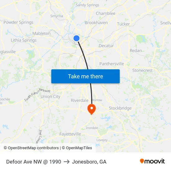 Defoor Ave NW @ 1990 to Jonesboro, GA map