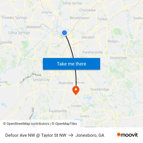 Defoor Ave NW @ Taylor St NW to Jonesboro, GA map