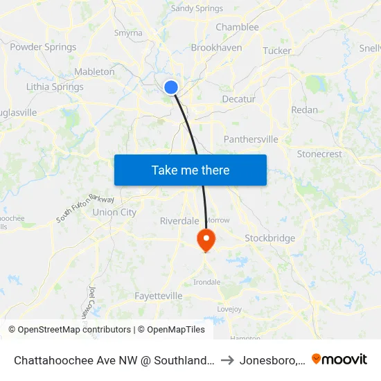 Chattahoochee Ave NW @ Southland Cir NW to Jonesboro, GA map