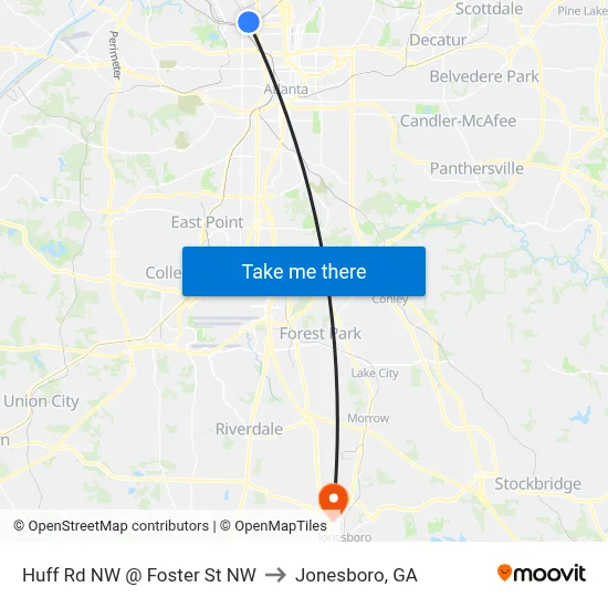 Huff Rd NW @ Foster St NW to Jonesboro, GA map