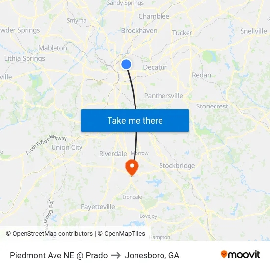 Piedmont Ave NE @ Prado to Jonesboro, GA map