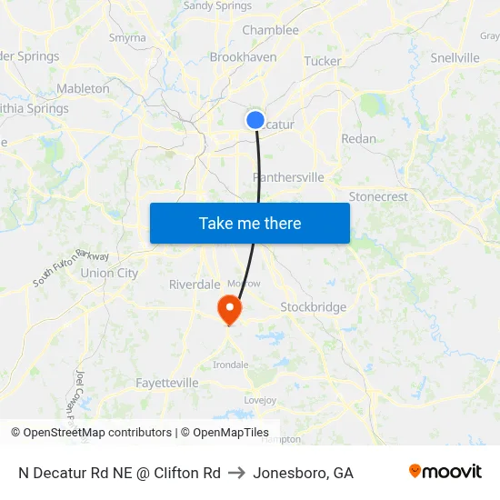 N Decatur Rd NE @ Clifton Rd to Jonesboro, GA map