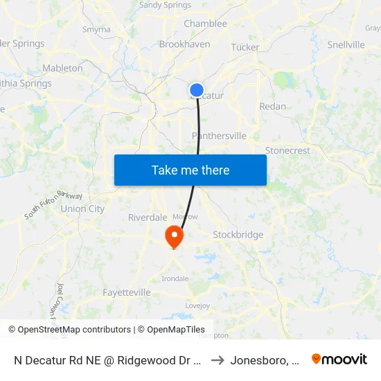 N Decatur Rd NE @ Ridgewood Dr NE to Jonesboro, GA map