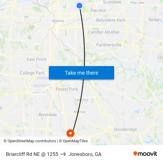 Briarcliff Rd NE @ 1255 to Jonesboro, GA map