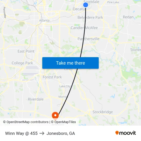 Winn Way @ 455 to Jonesboro, GA map