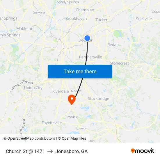 Church St @ 1471 to Jonesboro, GA map