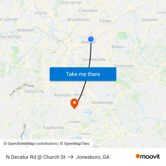 N Decatur Rd @ Church St to Jonesboro, GA map