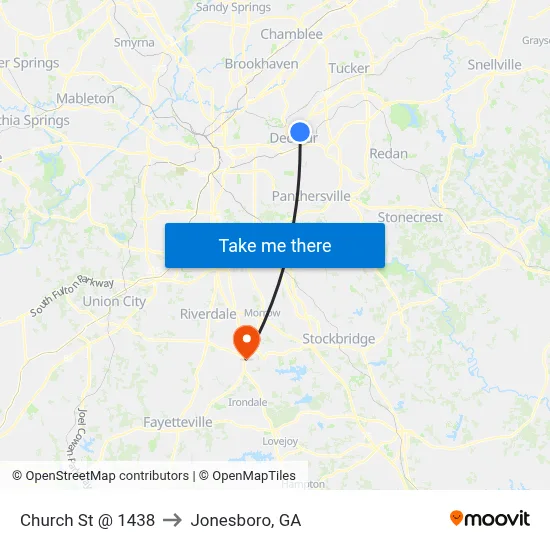 Church St @ 1438 to Jonesboro, GA map