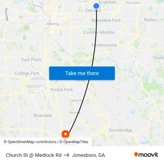 Church St @ Medlock Rd to Jonesboro, GA map