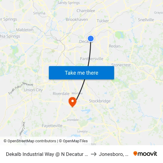 Dekalb Industrial Way @ N Decatur Rd to Jonesboro, GA map