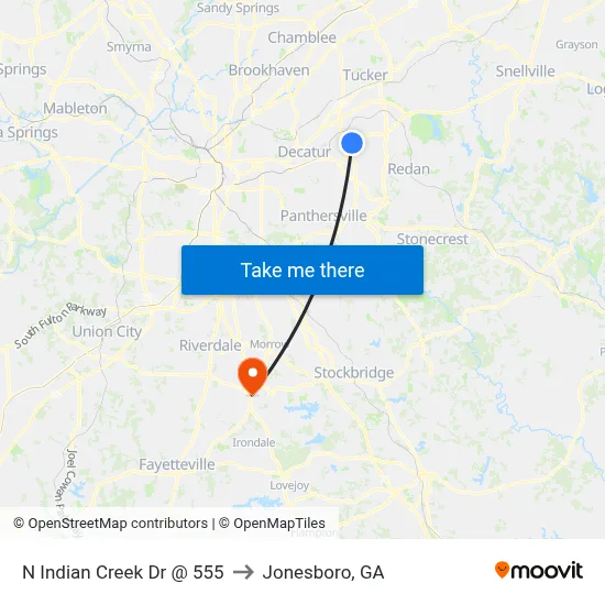N Indian Creek Dr @ 555 to Jonesboro, GA map
