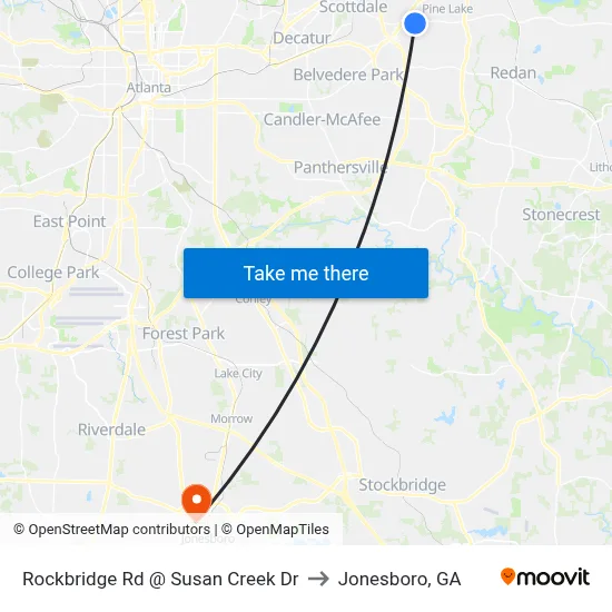 Rockbridge Rd @ Susan Creek Dr to Jonesboro, GA map