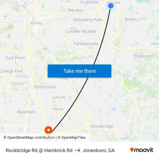 Rockbridge Rd @ Hambrick Rd to Jonesboro, GA map