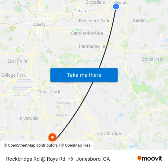 Rockbridge Rd @ Rays Rd to Jonesboro, GA map