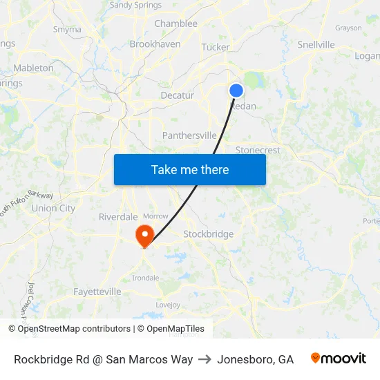 Rockbridge Rd @ San Marcos Way to Jonesboro, GA map