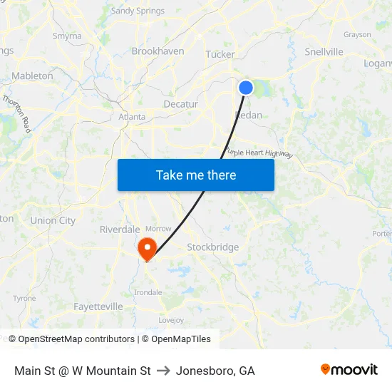 Main St @ W Mountain St to Jonesboro, GA map