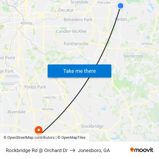 Rockbridge Rd @ Orchard Dr to Jonesboro, GA map
