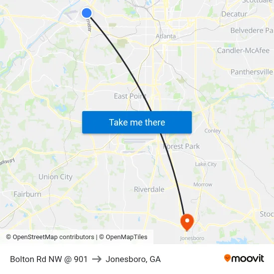Bolton Rd NW @ 901 to Jonesboro, GA map