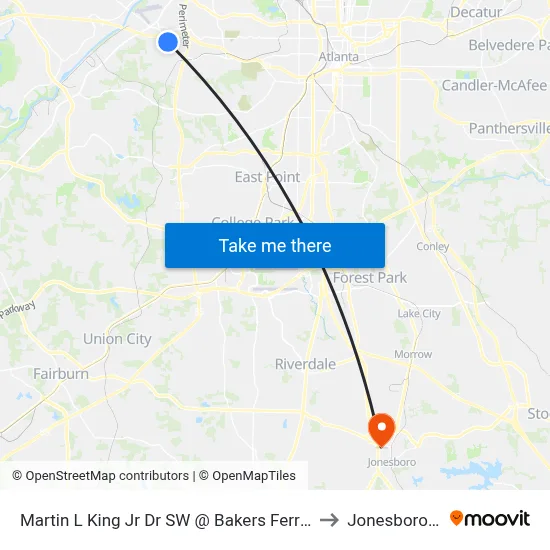 Martin L King Jr Dr SW @ Bakers Ferry Rd SW to Jonesboro, GA map