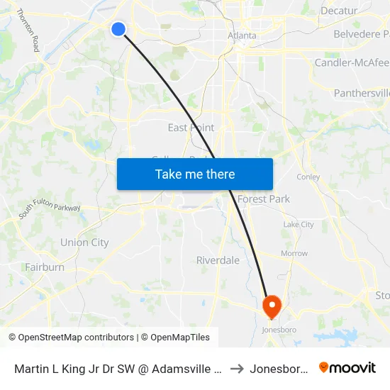 Martin L King Jr Dr SW @ Adamsville Place Pkwy to Jonesboro, GA map