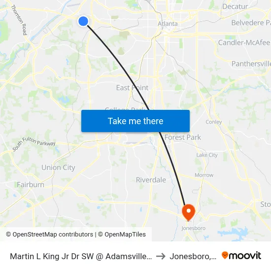 Martin L King Jr Dr SW @ Adamsville Dr SW to Jonesboro, GA map