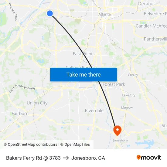 Bakers Ferry Rd @ 3783 to Jonesboro, GA map