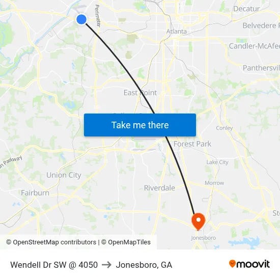 Wendell Dr SW @ 4050 to Jonesboro, GA map