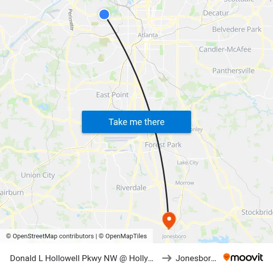 Donald L Hollowell Pkwy NW @ Hollywood Rd NW to Jonesboro, GA map