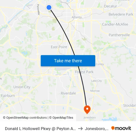 Donald L Hollowell Pkwy @ Peyton Ave NW to Jonesboro, GA map