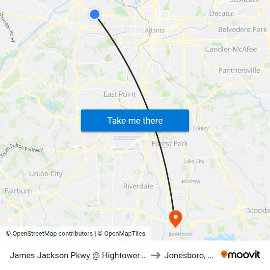 James Jackson Pkwy @ Hightower Rd to Jonesboro, GA map