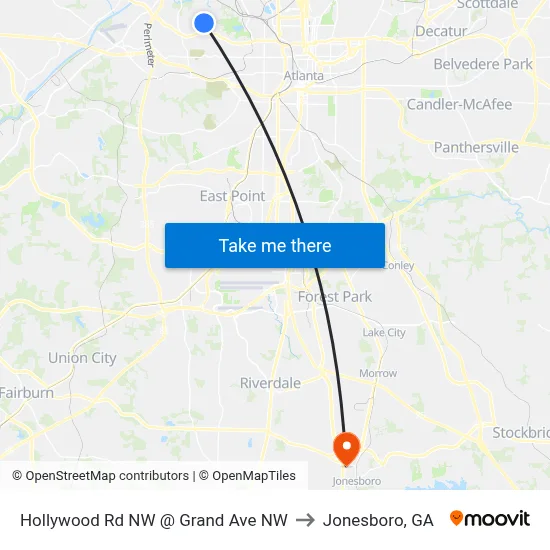 Hollywood Rd NW @ Grand Ave NW to Jonesboro, GA map