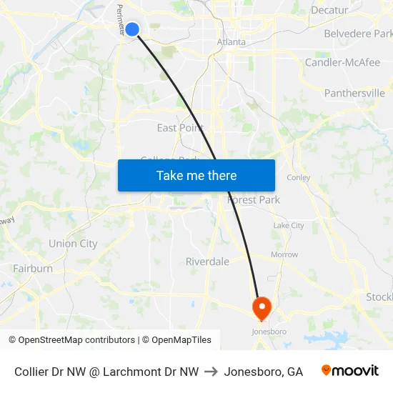 Collier Dr NW @ Larchmont Dr NW to Jonesboro, GA map