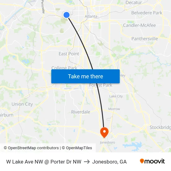 W Lake Ave NW @ Porter Dr NW to Jonesboro, GA map