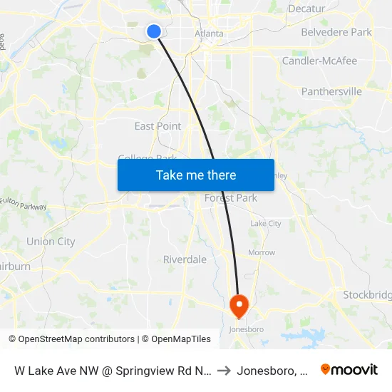 W Lake Ave NW @ Springview Rd NW to Jonesboro, GA map