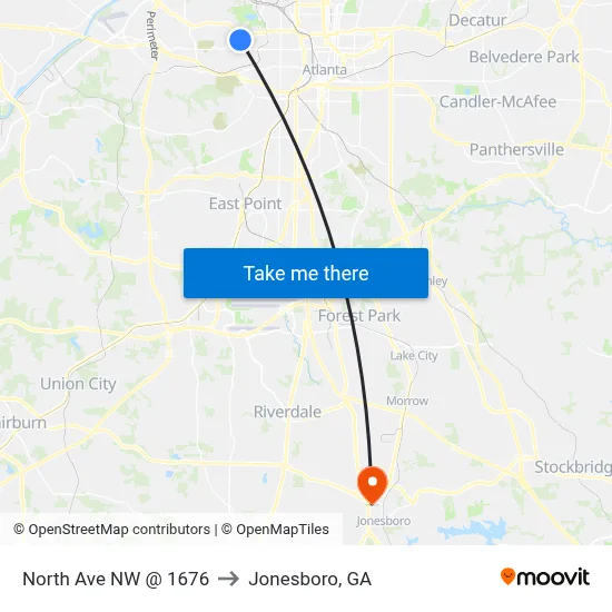 North Ave NW @ 1676 to Jonesboro, GA map
