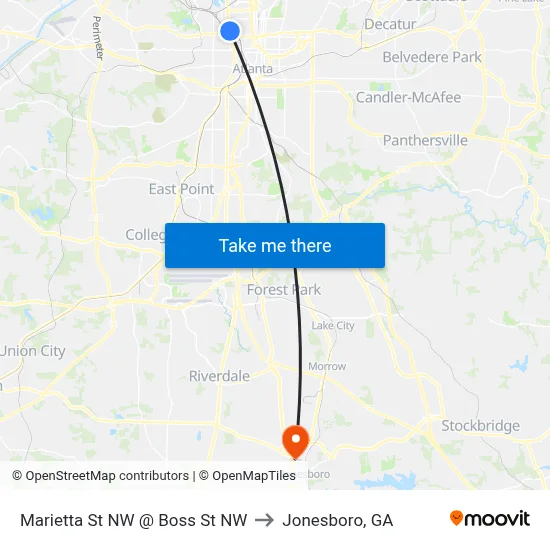 Marietta St NW @ Boss St NW to Jonesboro, GA map