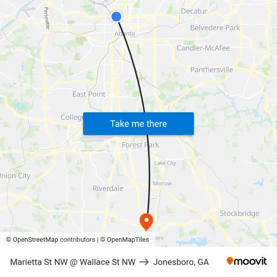 Marietta St NW @ Wallace St NW to Jonesboro, GA map
