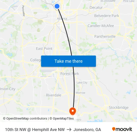 10th St NW @ Hemphill Ave NW to Jonesboro, GA map